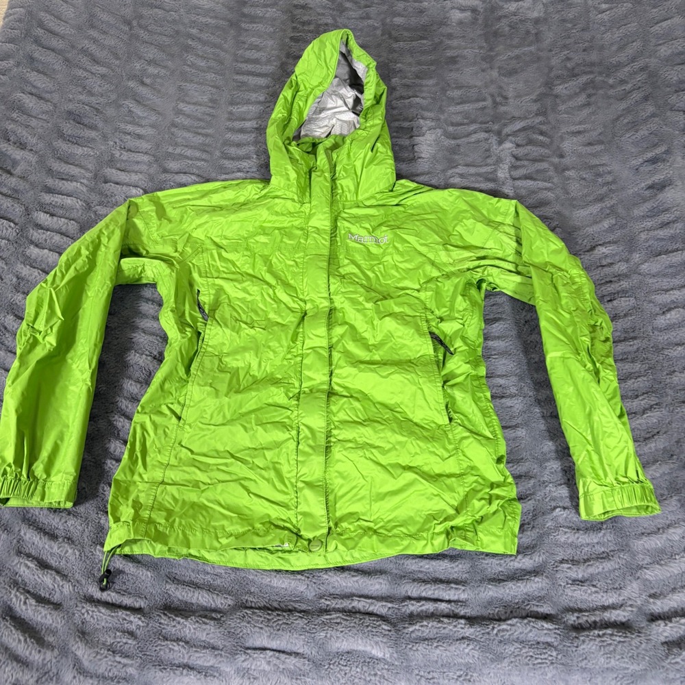 Marmot Women PreCip Rain Jacket Green Hooded Waterproof Outdoor Shell Size Small